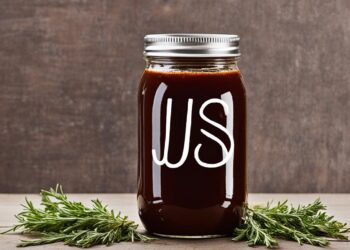 Ein Glas mit gebrauchsfertigem Jus zum Verfeinern von Grillgerichten