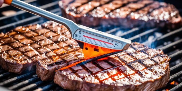 Thermometergabel beim Grillen