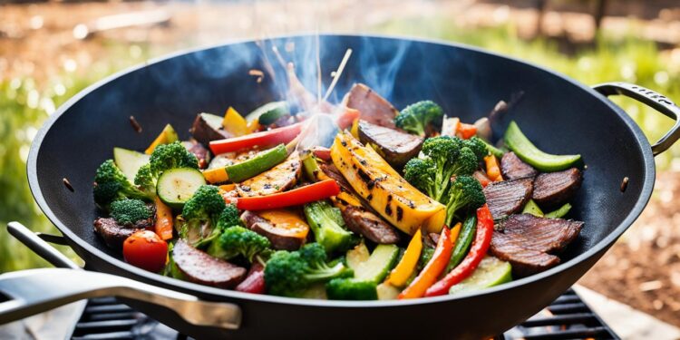Wok-Einsatz auf einem Grill